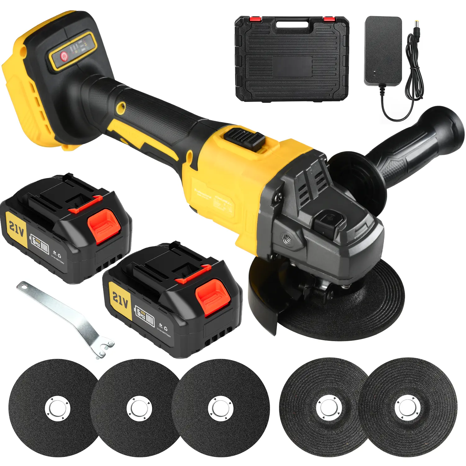 21V Cordless Angle Grinder with 2*4.0Ah Batteries & Full Kit, Cutting/Grinding Wheels + Carry Case, Brushless for Metal/Stone