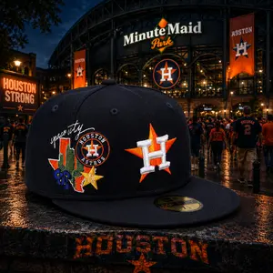 Houston Astros City 59FIFTY Fitted Hat – New Era Flat Brim Cap, Houston Texas Embroidered Baseball Streetwear Hat