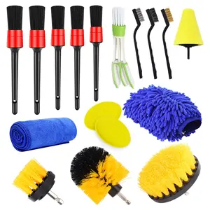 17-Piece Car Tire Cleaning Set, Includes Detail Brush, Hubcap Brush, Wire Brush, Drill Brush, Wash Gloves, Towel, Car Cleaning Tools, Car Detailing Accessories, Car Cleaning Kit