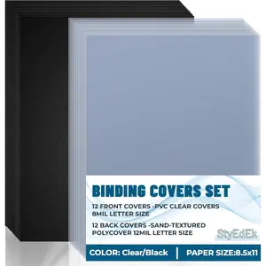 24 Pcs Binding Covers and Backs Set, 8.5x11 Inch, Letter Size 12 Pcs 8mil Clear PVC, 12 Pcs 12mil Sand Plastic Texture