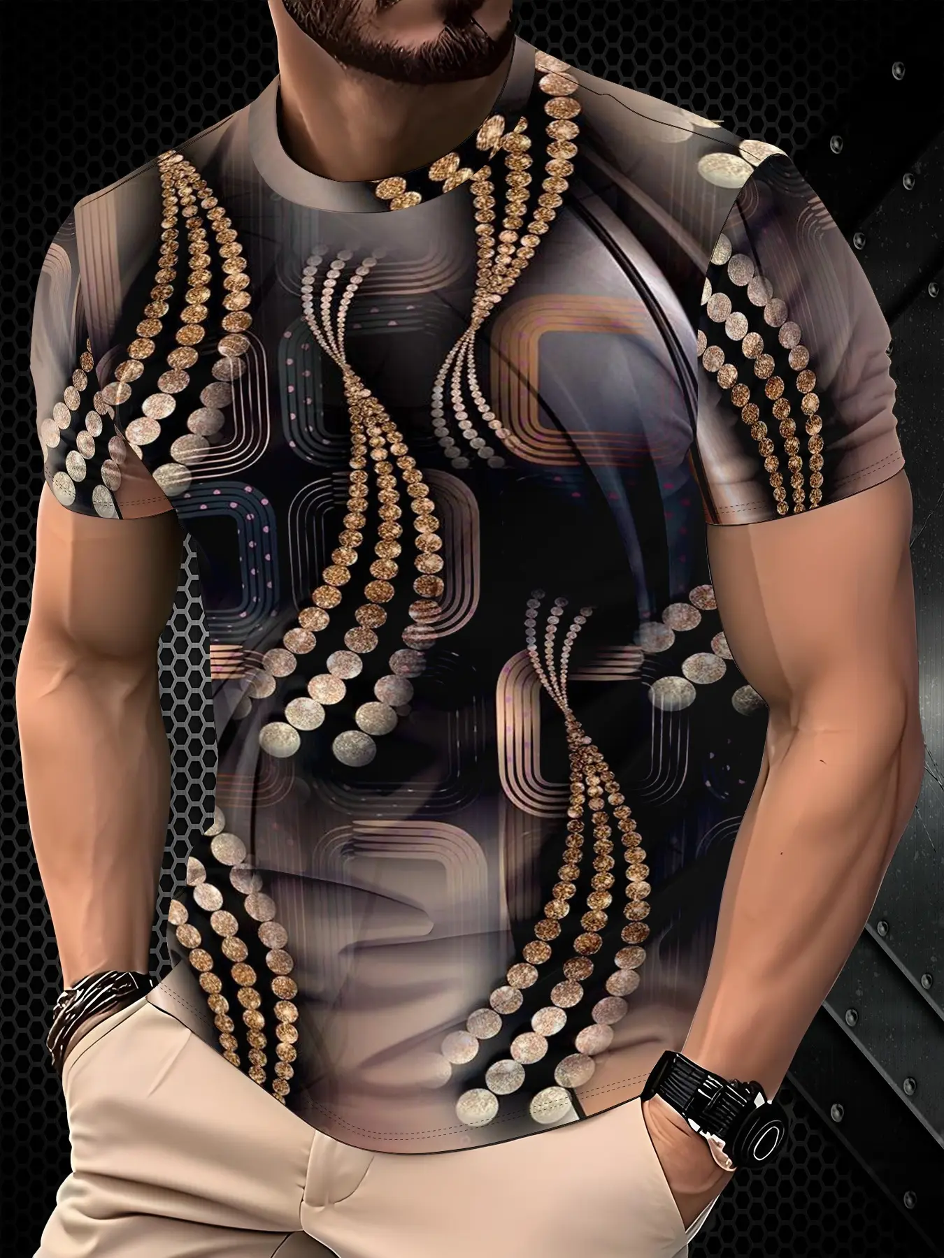 Men's Casual Ombre T-Shirt, Sporty Chic All Over Print Drop Shoulder Top in Polyester, Crew Neck for Summer, Machine Washable, Athletic Shirt, Activewear T Shirt