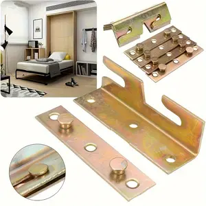 4pcs Classic Style Metal Furniture Wood Bed Rail Bracket Fittings - 4 Set Brass Tone Snap Connectors with Polished Finish, Surface Mount Hinge for Easy Assembly