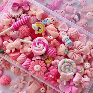 60pcs Slime Charms Cute Set,Pink Bulk Mixed Resin Charms Set Ornament Scrapbooking