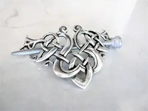 Silver celtic knot metal viking filigree hair slide stick clip barrette