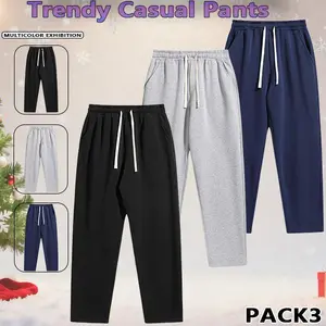 Men's Regular Fit Solid Drawstring Waist Sweatpants, Casual Pocket Design Pants for Fall & Winter, Men's Trousers for Daily Wear, Yoga Training Pants,vacation outfits,essentials,outfits men