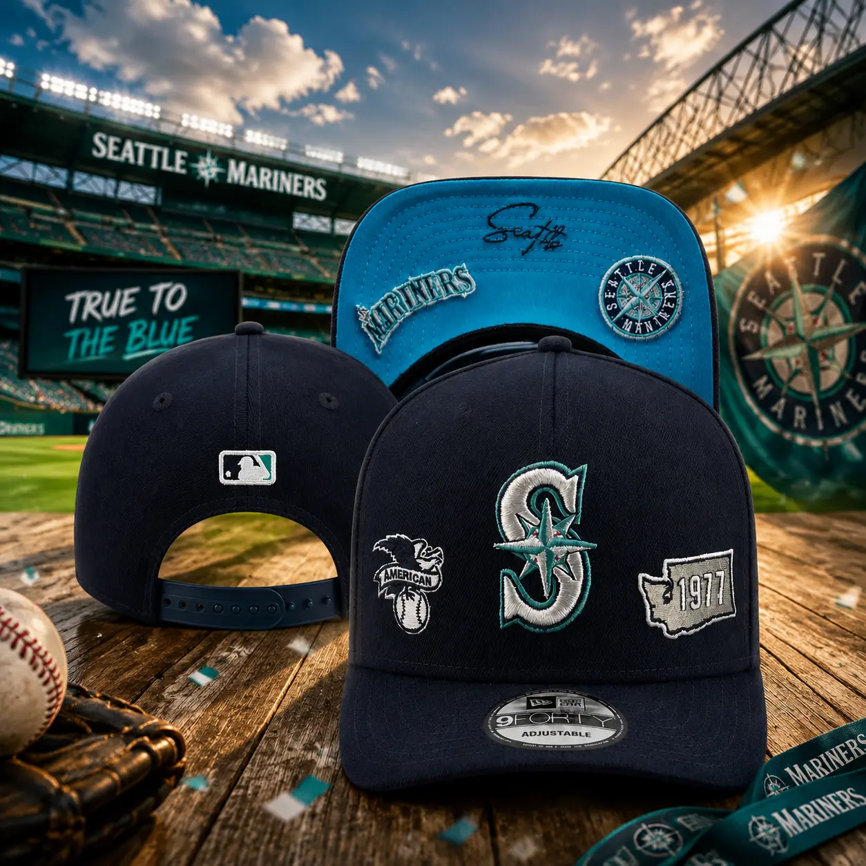 New Era Seattle Mariners 9FIFTY Snapback Hat – Adjustable Flat Brim MLB Baseball Cap 1