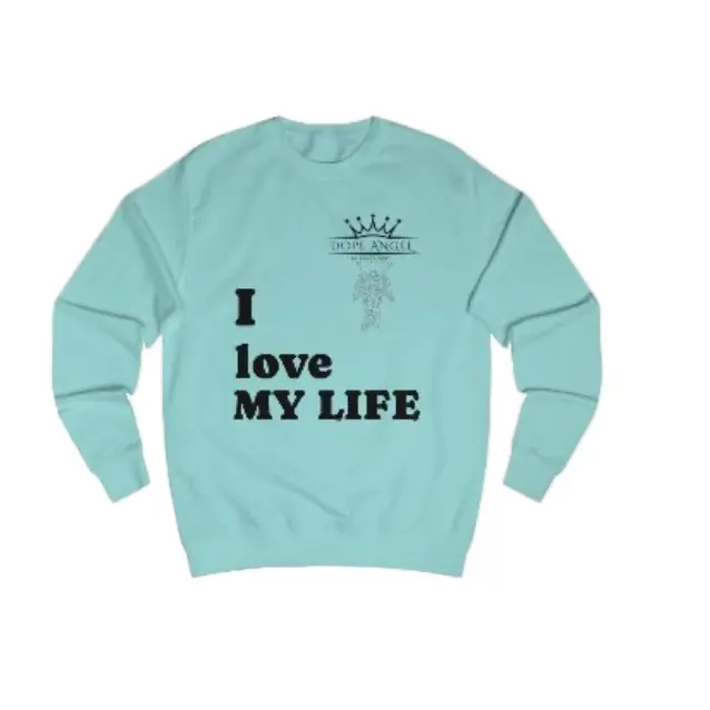 Randy Wint Dope Angel I Love My Life Unisex Sweatshirt in Mint Green with Crown Logo Design