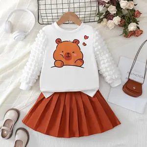 Girls' Capybara Sweatshirt with Adorable Bubble Tea Graphic Ultra-Soft Crewneck Pullover for Cozy Fall Fashion School Outfits Everyday Wear Viral Kids Fashion for Capybara Lovers