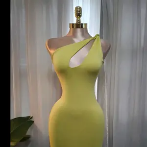 Marianne Dress - One Shoulder Halter Neck Bodycon Dress in Light Green for Women