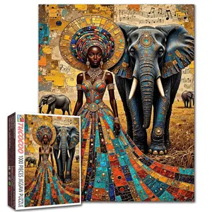 Tucocoo African Queen and Elephant 1000 Pieces Jigsaw Puzzle Majestic Cultural Portrait Art for Adults Relaxing Family Activity Stress Relief Brain Exercise Wall Decor Gift 27.5x20inch(70x50cm)