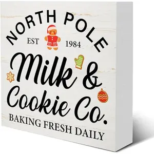 Christmas Cookie Decorations Baking Wooden Box Sign Bakery Xmas Decorative Desk Sign for Bake Lover Home Kitchen Shelf Decor 5 X 5 Inch