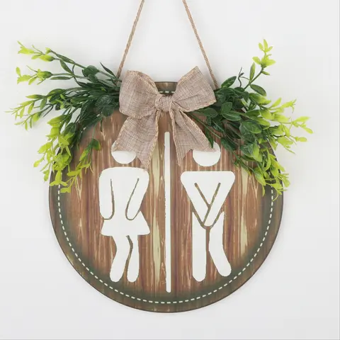 9 Inch 3D Welcome Bathroom Door Sign, Wooden Outdoor Porch Home Decor, Spring Summer Use, Non-Plated Precious Metal, Batch Tkmp02, Decorative Sign