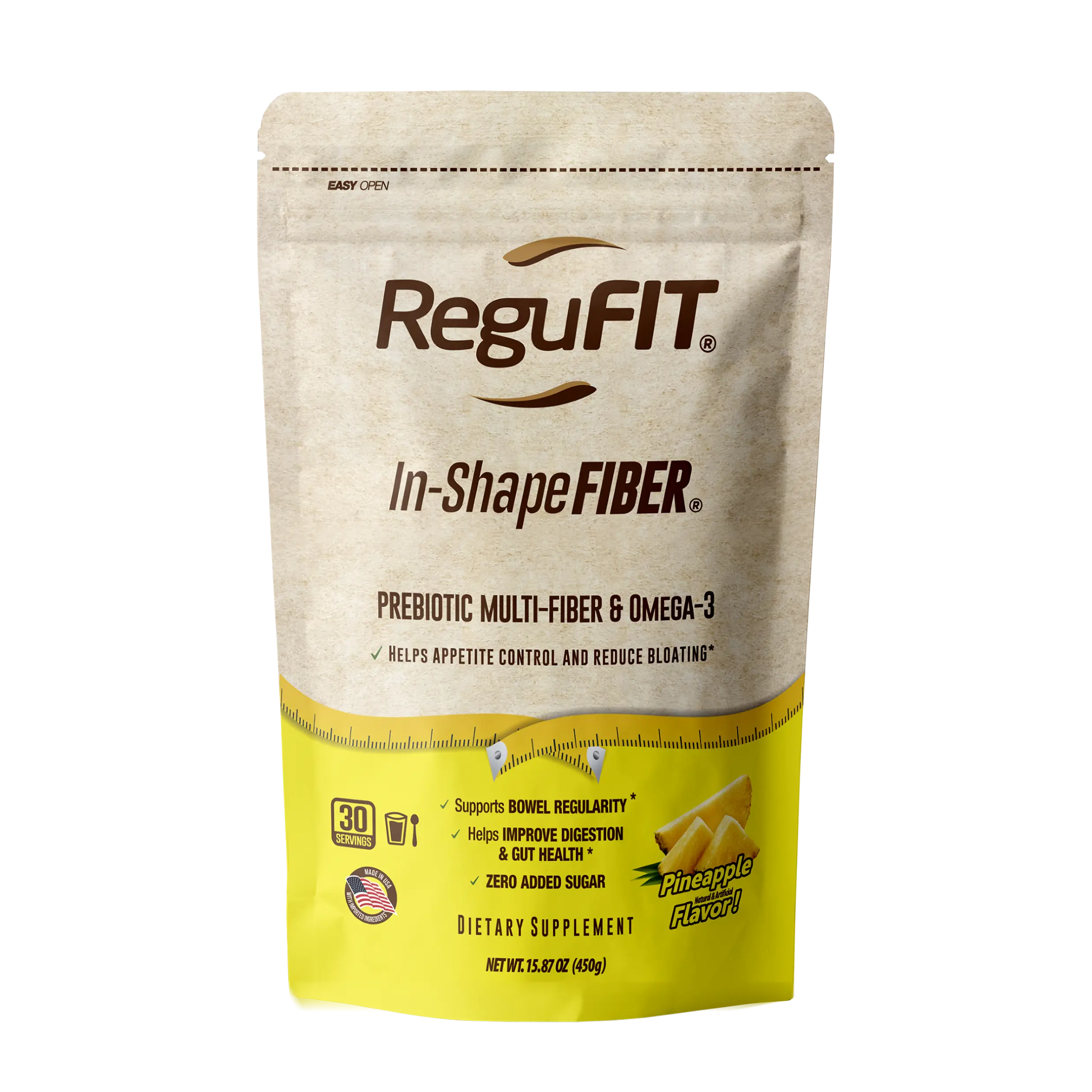 ReguFIT PREBIOTIC FIBER Supplement Pineapple flavor Promotes Optimum Digestive Regularity and healthy gut Fitness Edible Dietary Healthcare Natural