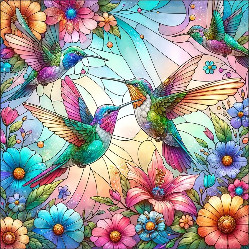 Hummingbird & Flower Pattern DIY Diamond Art Colorful Painting Kit without Frame, DIY 5D Diamond Art Colorful Painting Kit, DIY Diamond Art Picture for Beginner