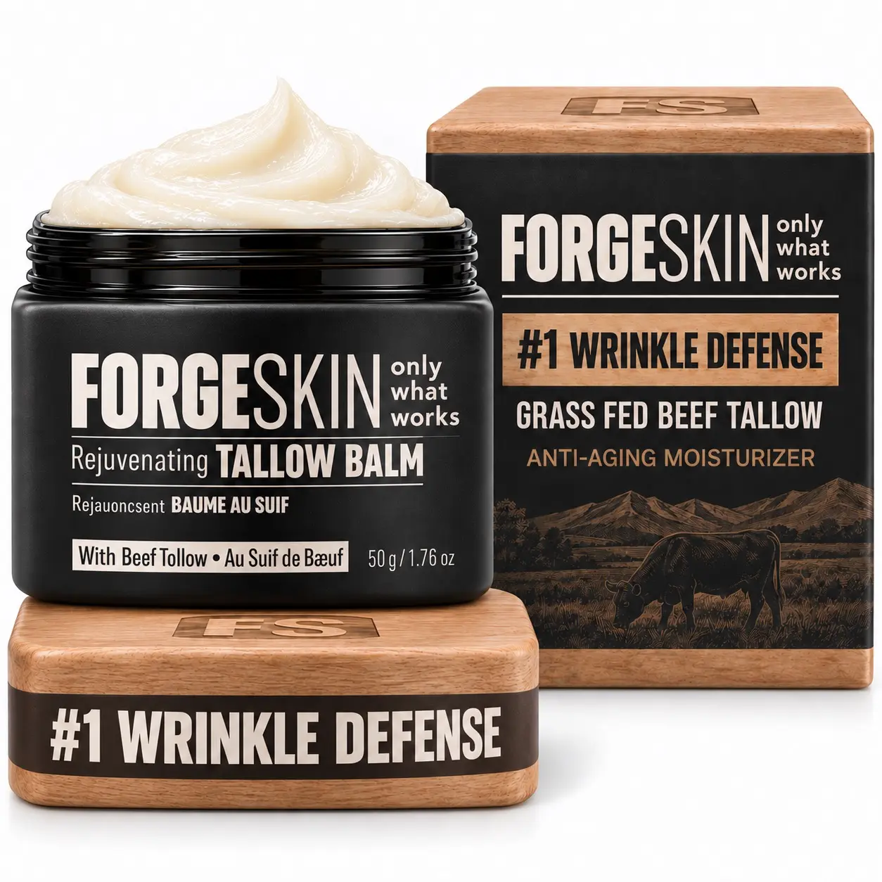 FORGE SKIN Wrinkle Defense & Natural Anti-Aging Beef Tallow Moisturizer for Men - Face Balm Skincare Cream for Dry Rough Skin Tallow-Based Mens Face Lotion for Hydration Firmness Wrinkle Repair & Glow Honey Jojoba Hydrating Smooth Skin Nourishing Moisture