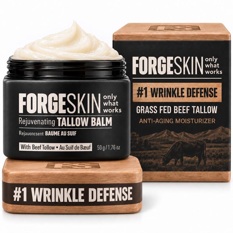 FORGE SKIN Wrinkle Defense & Natural Anti-Aging Beef Tallow Moisturizer for Men - Face Balm Skincare Cream for Dry Rough Skin Tallow-Based Mens Face Lotion for Hydration Firmness Wrinkle Repair & Glow Honey Jojoba Hydrating Smooth Skin Nourishing Moisture