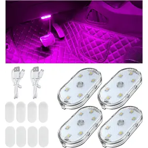 4 PCS ABS Shell Wireless Car Interior LED Lights, 7 Sticky Sticker Auto Ambient Lights with 6 Bright Lamp Beads, USB Rechargeable RGB Chase Neon Strip, Smart App Control, Timing Function for ATV/SUV/UTV Vehicle Mods, Colorful