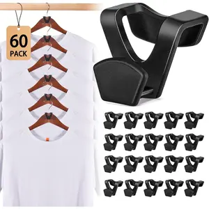 Space Saving Hanger Hooks 60 Pack, Black Clothes Hanger Connector Hooks, Heavy Duty Hanger Hooks Space Saver, Premium College Dorm Room Essentials, Good Closet Organizers and Storage
