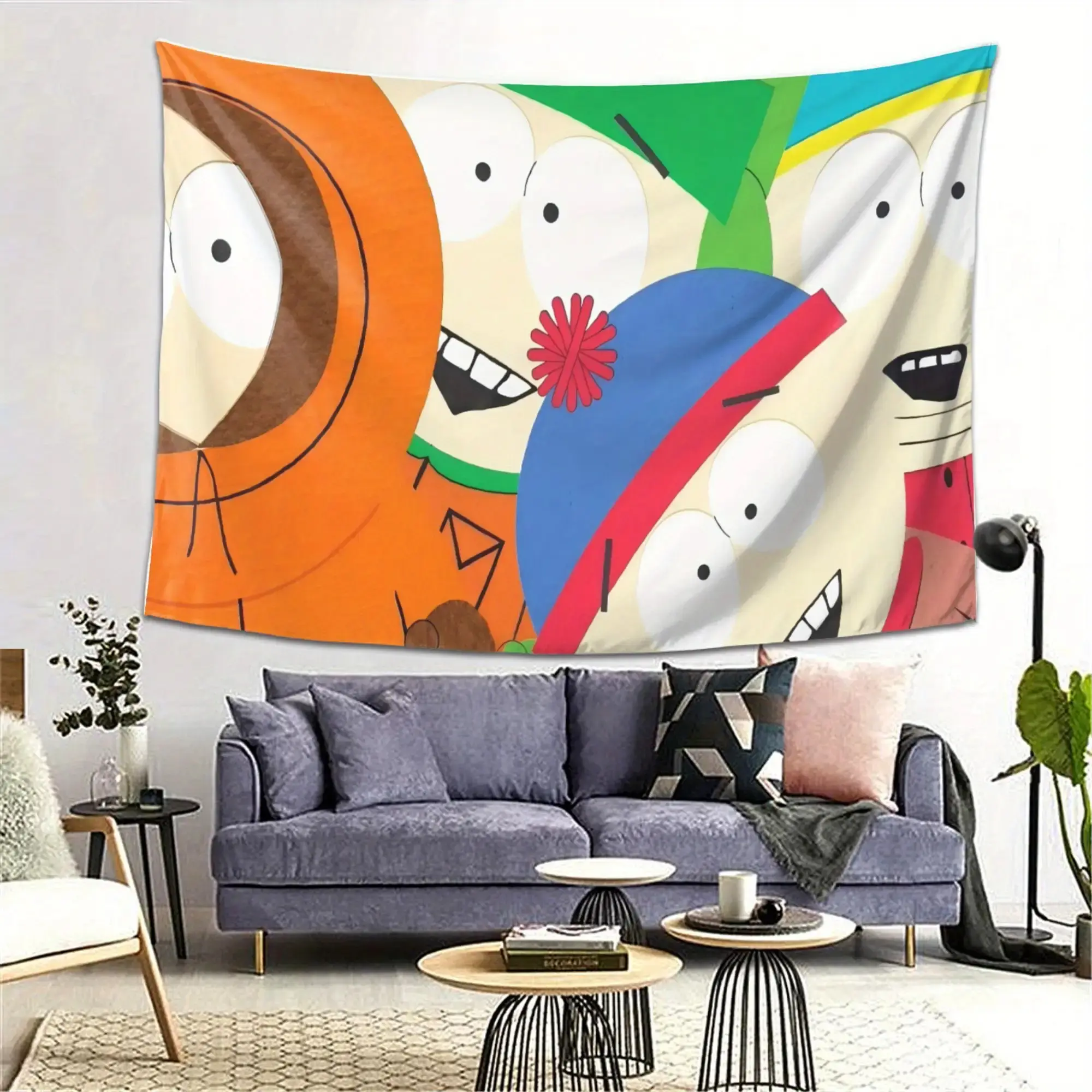 Nostalgic TV Show Park Inspired Tapestry - Colorful Characters Cartman Kyle Stan Kenny Butters Large Horizontal Polyester Fabric Poster for Living Room, Party Decor, Home Office Supplies