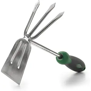 Stainless Steel Hoe and Cultivator - Hand Tiller for Gardening, Weeding, Tilling Soil - Heavy Duty Bend-Proof Stainless Steel Fork and  - Rust Proof Finish - Ergo Rubber Handle