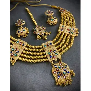 Sindhi Cultural Bidhh Style Set Includes Heavy Necklace, Manag Teeka,Jhumkay