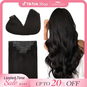 GOOGOO Hair Extensions Seamless Clip in Human Hair Extensions Natural Straight Hair