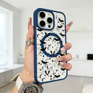 Vintage Bats Skull Trendy Pattern Premium Magnetic Phone Cases for iPhone 16 15 14 Pro Max 13 12 11 Plus Smartphone Shockproof Protection Acrylic Cover Cellphone Protective magsafe magnetic case Aesthetic Resistance Casing Screen Protector