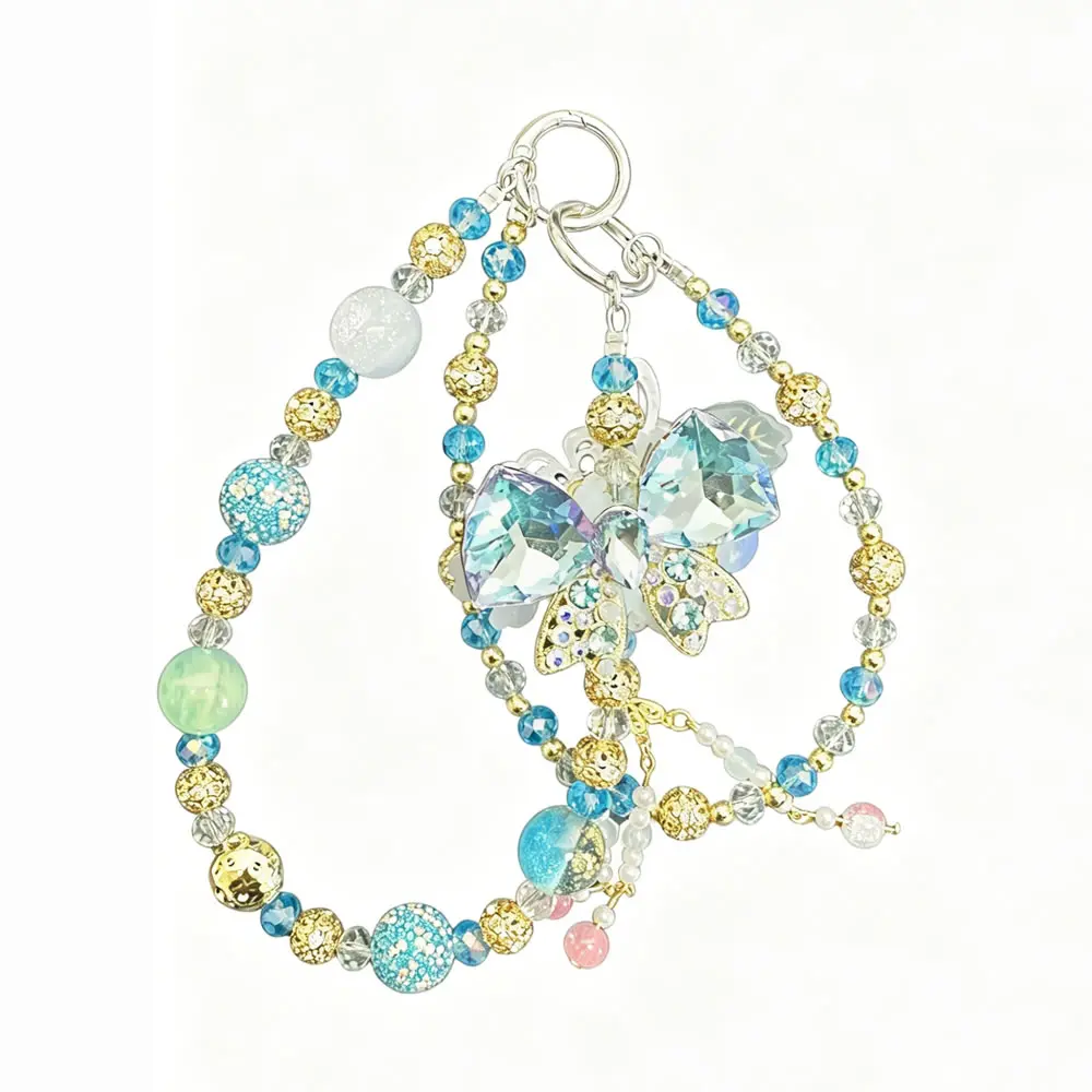 Phone Charms Strap, Diamond Beaded Phone Charm, Chic Wrist Strap Phone Keychain, Aesthetic Beaded Lanyard for Women, Bag Decoration, Car Keys, Camera