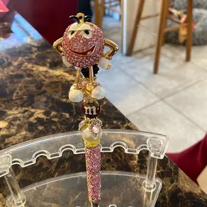 Custom M&M Pink Rhinestone Beaded Pen - Smooth Writing Pen, Office Stationery Supplies, Writing Stationery