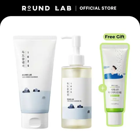 Korean Double Cleansing Duo | Facial Cleanser, Pore Face Wash (Dokdo Cleansing Oil 200ml, 1025 Dokdo Cleanser 150ml)