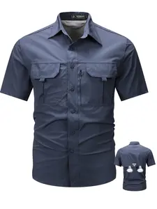 Summer outfit: New men's quick drying tactical short sleeved shirt, outdoor workwear, multi pocket lapel shirt, men's military elastic shirt, men's breathable top T-shirt