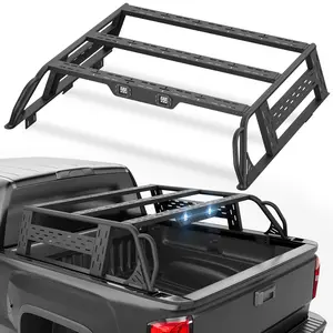 【Yzona】13.8" High Overland Bed Racks Truck Cargo Carrier Compatible with 2016-2018 Silverado 1500 & GMC Sierra 1500 with 2 LED Lights and Bed Rails, Full-Size Truck Rear Ladder Rack Back Cross Bars