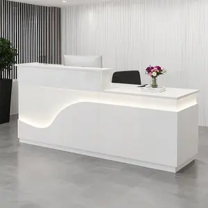 Modern Minimalist Office Service Counter with Lockable Drawers & Cable Grommets White Reception Desk