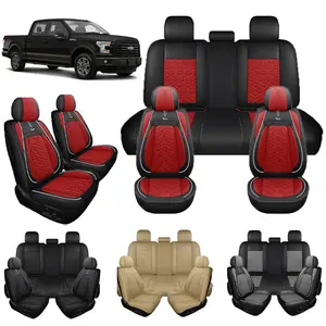 Premium Car Seat Covers for Ford F-150 - Red & Black Leatherette with Diamond Stitching - Full Set for Front & Rear Seats