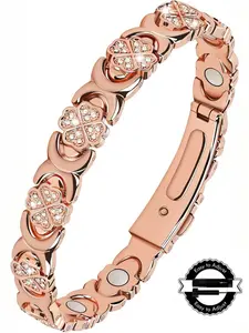 Women's Copper Bracelet (3800 Gauss)  Heart & Four-Leaf Clover Design  Adjustable Size  Includes Sizing Tool Jewelry Accessories