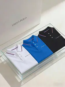 Men's Polo Shirt Fitted Set (/blue/), Classic Collar with Blue Trim, Fashionable Paris Print, Breathable Comfort Fabric