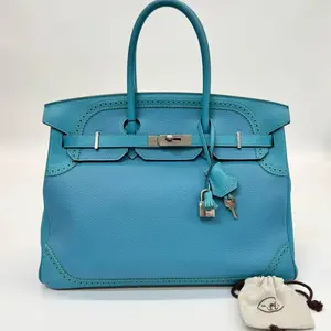 Pre-owned HERMÈS Birkin 35 Blue Lace Togo Leather Square T Stamp Full Lock & Keys Base 35cm Serial N23117480
