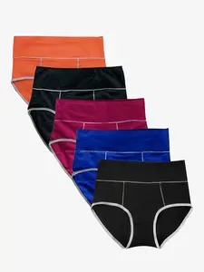 5-Pack Women’s High Waist Butt Lifting Cotton Briefs, Contrast Color, Breathable Plus Size Comfort