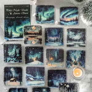 Sugar Poet Pet Large Size Scenery Ink Sticker Pack Snow Scene Series 6 Pieces, Decorative Wall Art, Home Decoration