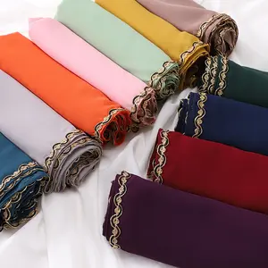 Miiddle East Muslim Women Pearl Chiffon Floral Chain Hijab Shawl