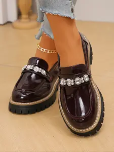 Women's Thick Sole Chunky Heel Pu Leather Loafers, Comfortable Platform Slip-On Business Work Casual Formal Shoes, Stylish and Durable Footwear