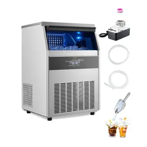 VEVOR 160lbs/24H Commercial Ice Maker Machine, 66lbs Storage Capacity Ice Maker with Drain Pump, 80 Ice Cubes in 15 Minutes, LED Digital Freestanding Self-Cleaning for Bar Office Restaurant