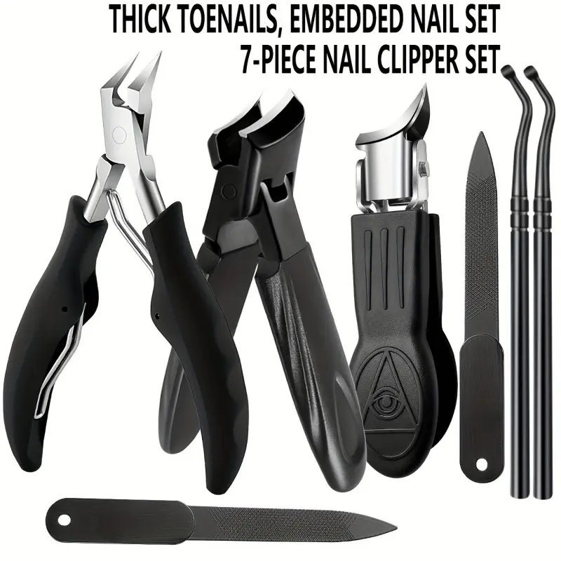 7-piece Senior and Men's Professional Nail Clipper Set - Inclined Curved Blade Design, Splash-proof Guard, Long Handle, Includes Nail File, Professional Pedicure Tool Kit, Halloween Gift