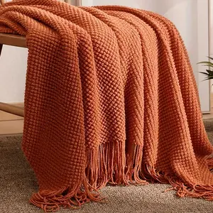Solid Color Knitted Throw Blanket, 1/2 Counts Soft Comfortable Throw Blanket, Warm Napping Blanket for Home Office Travel, Bedroom Accessories, Soft Cozy Blanket, Soft Comfy Blanket