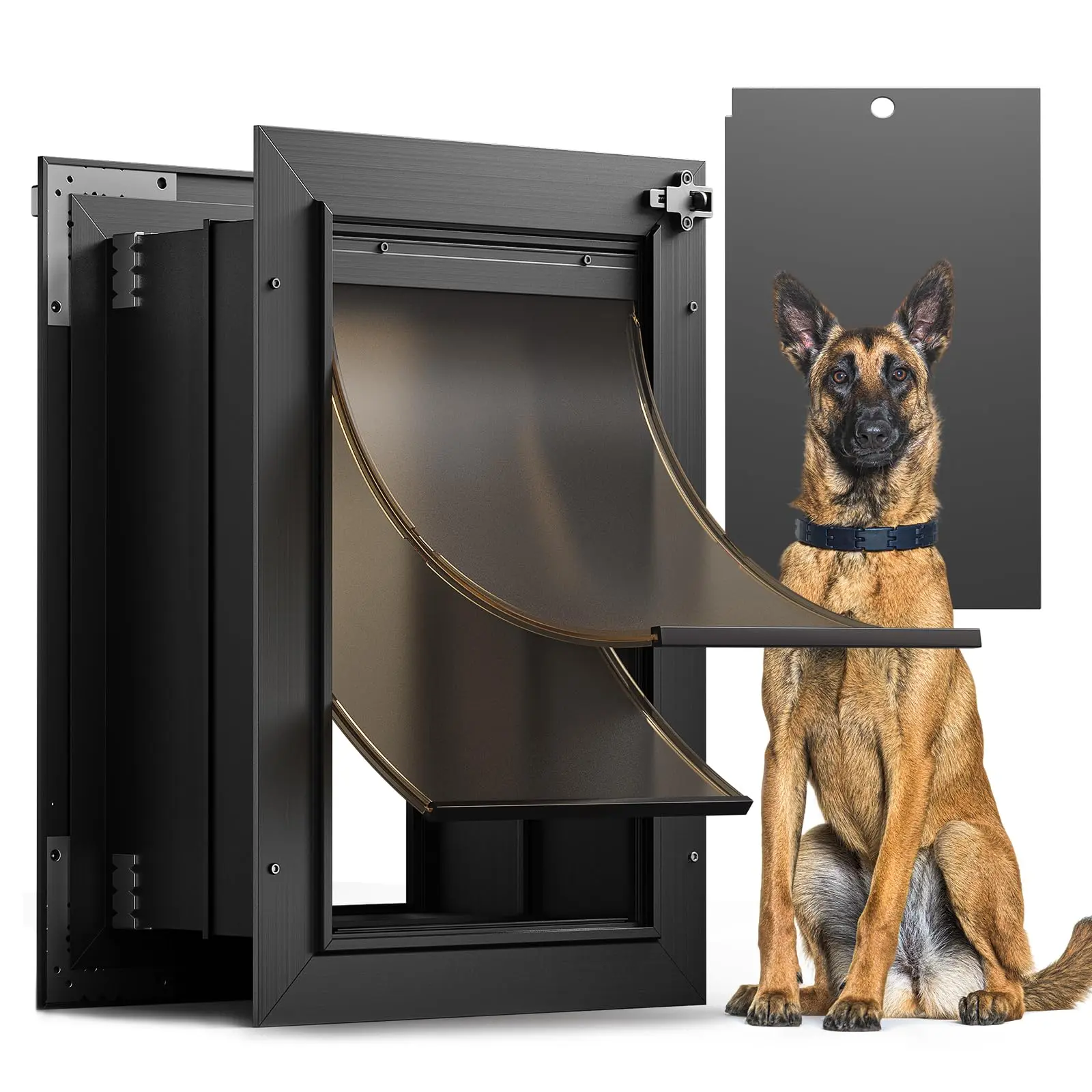 Dog Door for Wall, All Aluminum Large Doggy Door Doggie door, Pet Door Easy to Install, 2 Magnetic Flaps Energy Efficient, Wide Telescoping Tunnel for Interior & Exterior Walls, Pet Up to 110 Lb