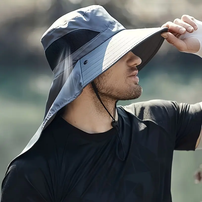 UPF50+ Breathable Mesh Fishing Sun Hat - Wide Brim Lightweight Polyester for Fishing/Hiking/Hunting/Camping with Adjustable Chin Strap