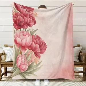 Pink Peach Blossom Floral Flannel Throw Blanket Soft Cozy Warm Blanket for Sofa Couch Bed Bedroom Home Decor Christmas Holiday Gift