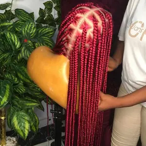 30inch wine Knotless Box Braids Full Lace Wig | Handmade | Lightweight/ ready to wear