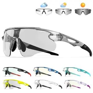 Photochromic Sports Glasses, UV400 Protection Bike Eyeglass for Fishing Jogging Camping, Lightweight TR90 Frame Glasses for Men & Women, Photochromic Cycling Glasses