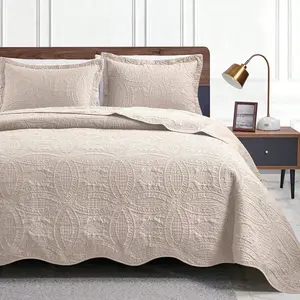 Quilts For Queen Bed Blue Bedspreads - Soft Bed Summer Lightweight Bedspread Comforter - Modern Style Coin Pattern Coverlet For All Season - 3 Pieces (1 Quilt, 2 Pillow Shams)